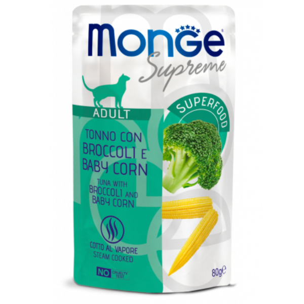 Monge Supreme Cat Adult in salsa bustina da 80 gr - tonno con broccoli - Cibo umido per gatti - SPEDIZIONE GRATIS 1° ORDINE + scegli lo sconto BZR5 / BZR20