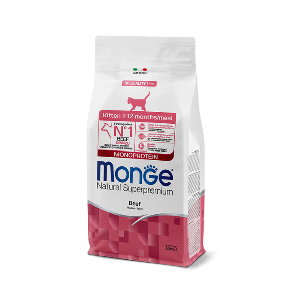 Monge Natural Superpremium Kitten Monoprotein Manzo - 1,5kg - Cibo monoproteico gatto - SPEDIZIONE GRATIS 1° ORDINE + scegli lo sconto BZR5 / BZR20