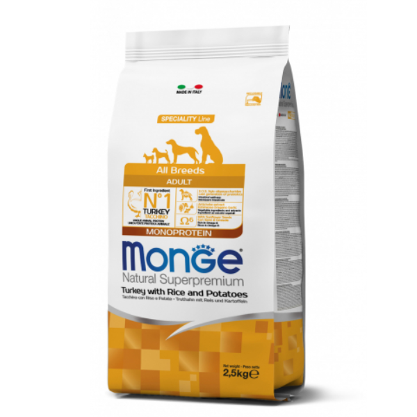 Monge Natural Superpremium All Breeds Adult Monoprotein Tacchino con Riso e Patate - 12kg - Crocchette Monoproteiche Cane - SPEDIZIONE GRATIS 1° ORDINE + scegli lo sconto BZR5 / BZR20