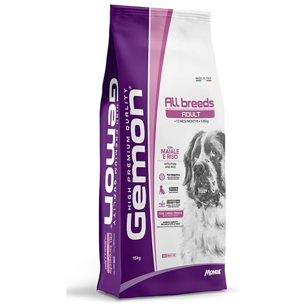 Monge Gemon All Breeds Adult con Maiale e Riso - 3 Kg - Croccantini per cani - SPEDIZIONE GRATIS 1° ORDINE + scegli lo sconto BZR5 / BZR20