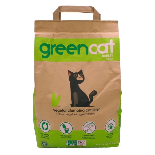 GreenCat lettiera vegetale e agglomerante per gatti Orzo - 6 litri - Lettiera vegetale - SPEDIZIONE GRATIS 1° ORDINE + scegli lo sconto BZR5 / BZR20