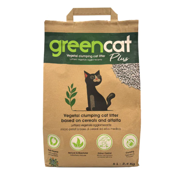 GreenCat Plus lettiera vegetale e agglomerante per gatti Cereali e erba medica - 5 litri - Lettiera vegetale - SPEDIZIONE GRATIS 1° ORDINE + scegli lo sconto BZR5 / BZR20