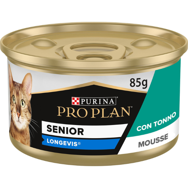 Purina Pro Plan Senior 7+ Longevis Umido Gatti Mousse Tonno 85 g - 85 gr - Confezione da 24 pezzi - Cibo umido per gatti - 1° ORDINE? scegli lo sconto BZR5 / BZR20 + 200 punti fedeltà