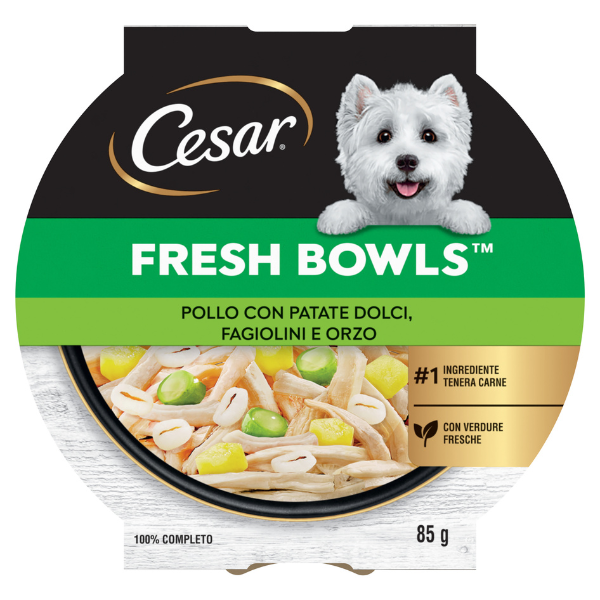 Cesar Fresh Bowls alimento completo per cani di piccola taglia 85 gr - Pollo con patate dolci, fagiolini e orzo - Cibo Umido per Cani - SPEDIZIONE GRATIS 1° ORDINE + scegli lo sconto BZR5 / BZR20