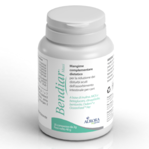 Image of Aurora Biofarma Bendiar Maxi compresse per la riduzione dei disturbi intestinali cane e gatto - 20 compresse - 1° ORDINE? scegli lo sconto BZR5 / BZR20 + 200 punti fedeltà010