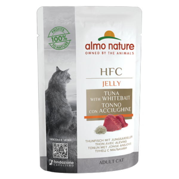 Image of Almo Nature HFC Jelly Busta 55 gr - Tonno e Acciughine Confezione da 24 pezzi Cibo umido per gatti