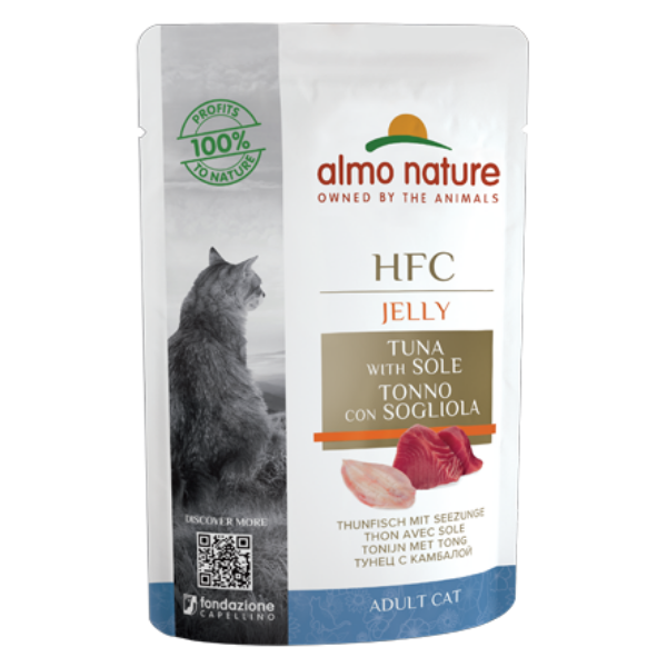 Image of Almo Nature HFC Jelly Adult 55 gr - Tonno e Sogliola Confezione da 24 pezzi Cibo umido per gatti