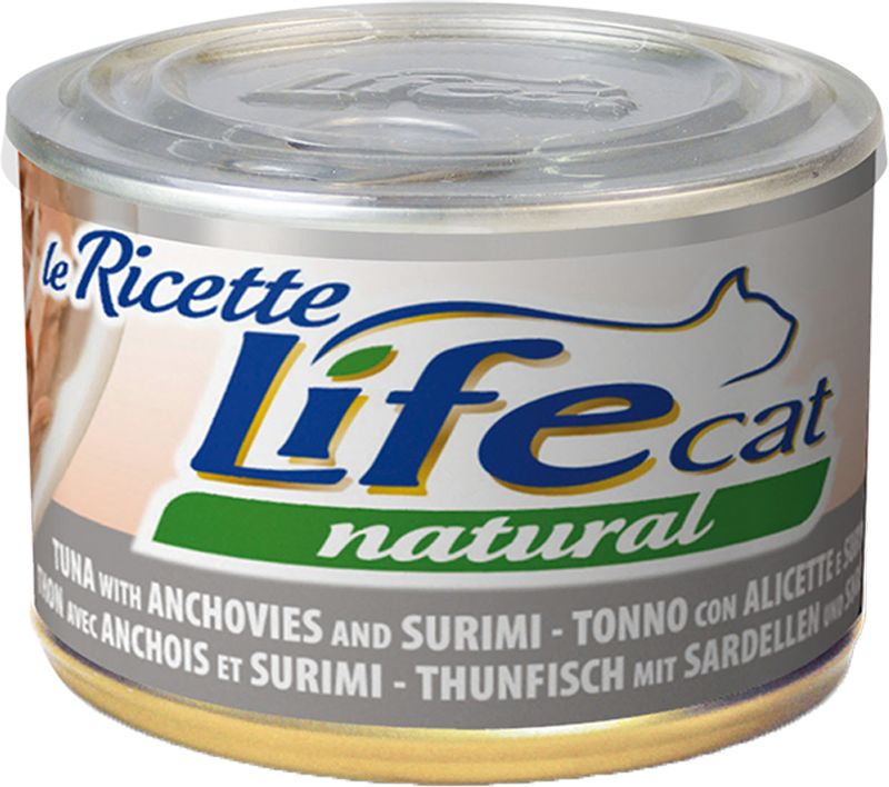Life Cat Natural Le Ricette 150 gr - Tonnetto con Alicette e Surimi Confezione da 6 pezzi