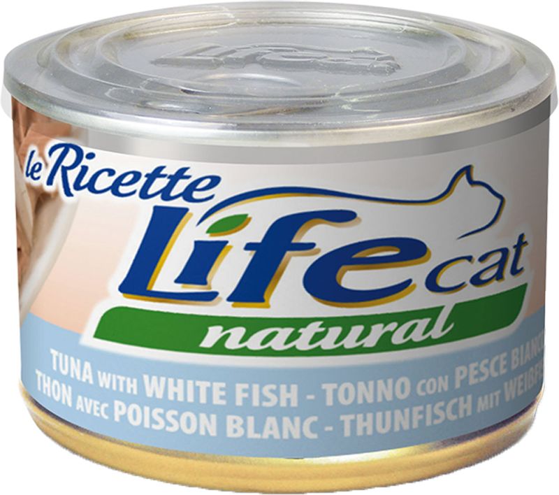 Image of Life Cat Natural Le Ricette 150 gr - Tonnetto con Pesce Bianco Confezione da 6 pezzi Cibo umido per gatti