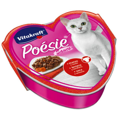 Image of Vitakraft Poésie in delicata salsa 85 gr - Manzo e carote Confezione da 15 pezzi Cibo umido per gatti