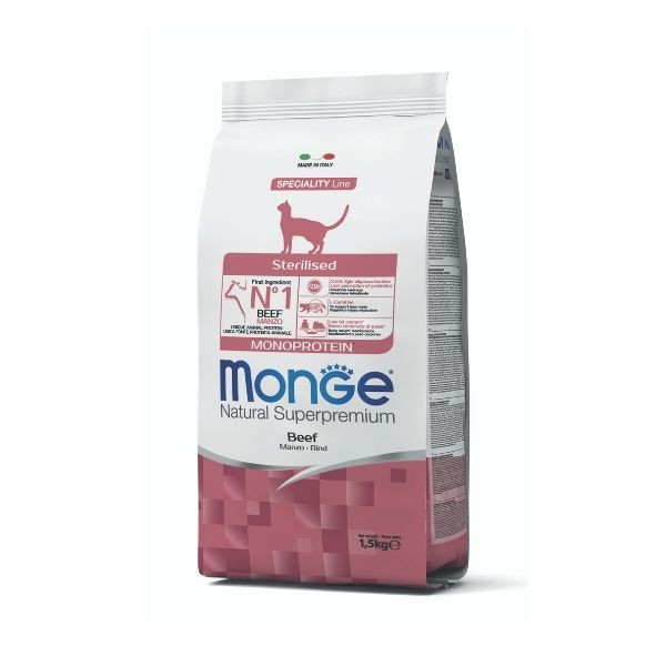 Image of Monge Natural Superpremium Sterilised Monoprotein con Manzo - 1,5 kg Croccantini per gatti Monoproteico crocchette cani