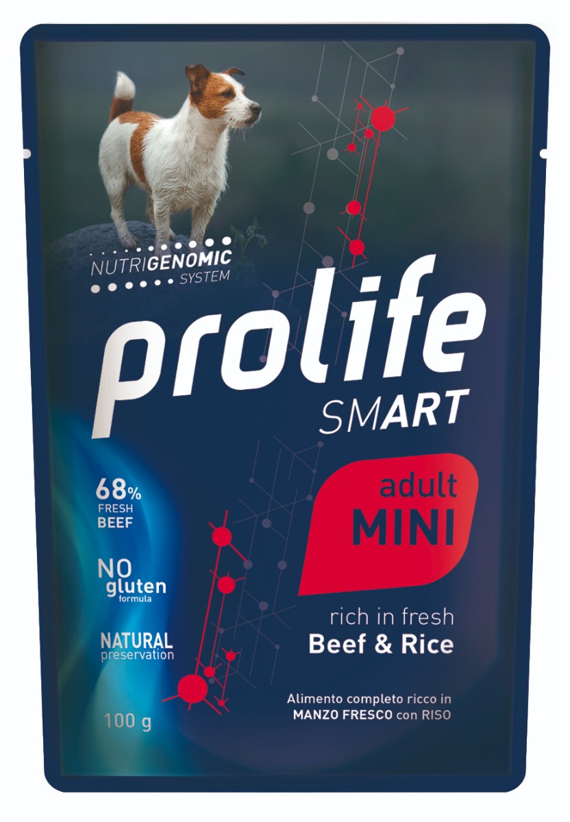 Image of Prolife Smart Cane Mini 100 gr - Manzo e Riso Confezione da 10 pezzi Cibo Umido per Cani