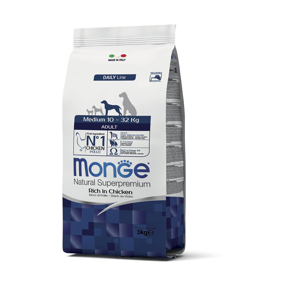 Image of Monge Natural Superpremium Medium Adult Ricco di Pollo - 3 kg Croccantini per cani