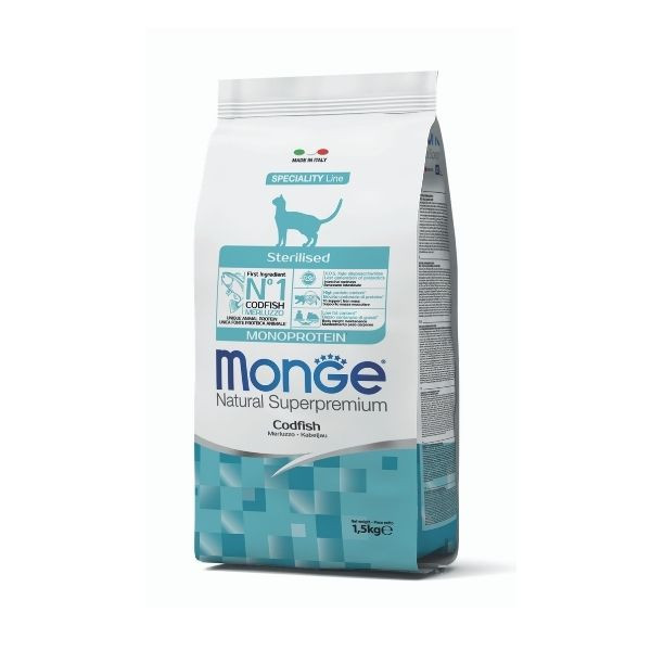 Image of Monge Natural Superpremium Sterilised Monoprotein con Merluzzo - 1,5 kg Croccantini per gatti Monoproteico crocchette cani