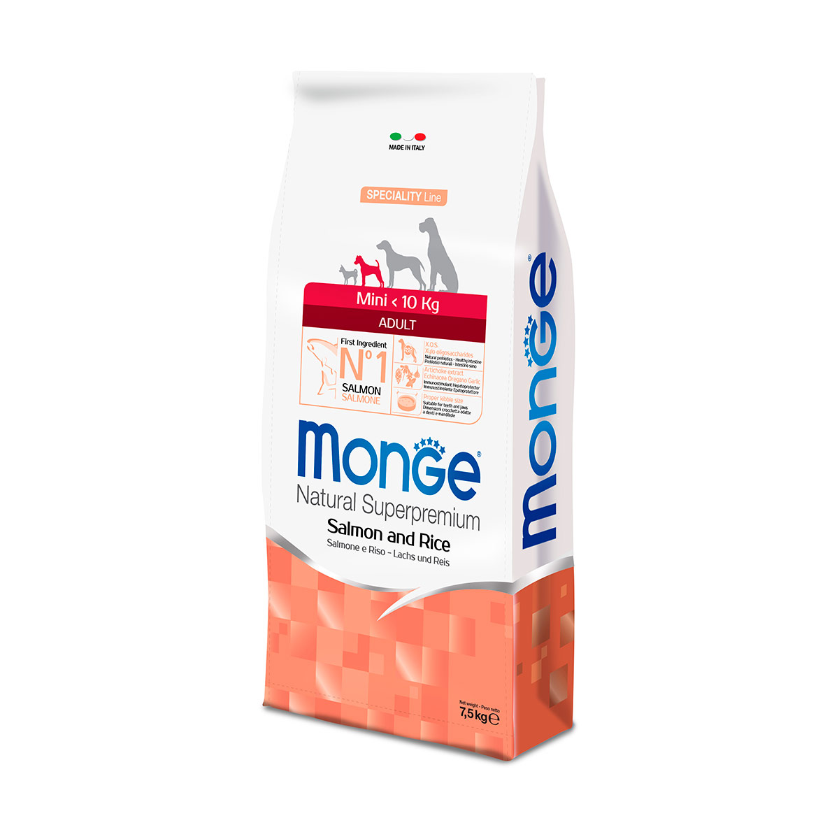 Image of Monge Natural Superpremium All Breeds Adult Mini Monoprotein Salmone con Riso - 7,5 kg Croccantini per cani Monoproteico crocchette cani