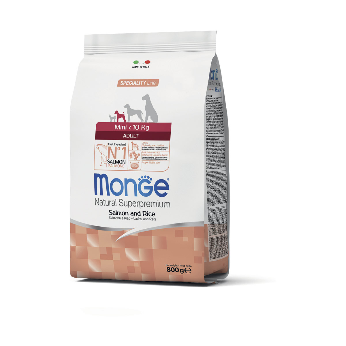 Image of Monge Natural Superpremium All Breeds Adult Mini Monoprotein Salmone con Riso - 800 gr Croccantini per cani Monoproteico crocchette cani