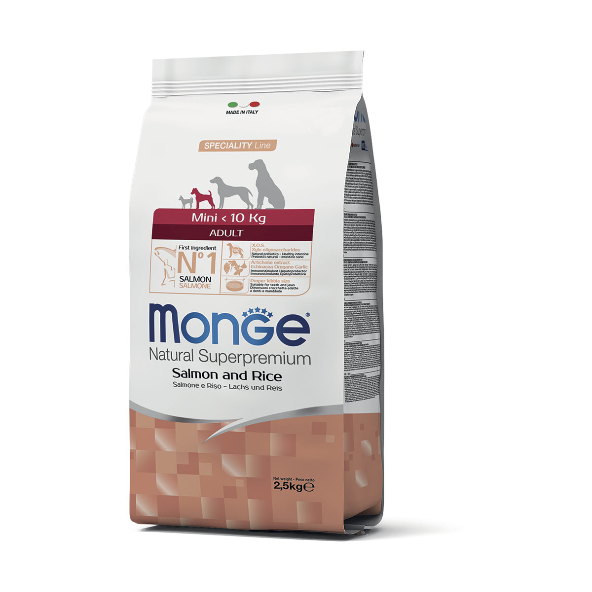 Image of Monge Natural Superpremium All Breeds Adult Mini Monoprotein Salmone con Riso - 2,5 kg Croccantini per cani Monoproteico crocchette cani