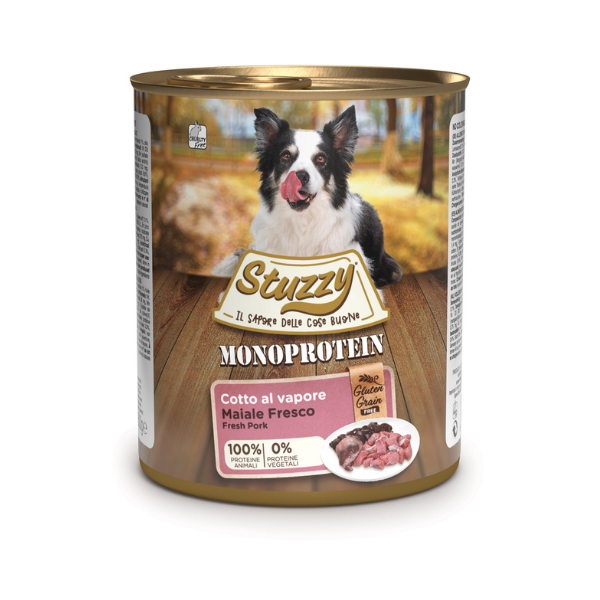 Image of Stuzzy Dog Monoprotein cotti al vapore 800 gr - Maiale Confezione da 6 pezzi Monoproteico crocchette cani Cibo Umido per Cani