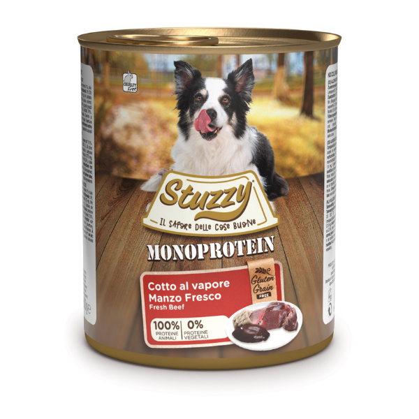Image of Stuzzy Dog Monoprotein cotti al vapore 800 gr - Manzo Confezione da 6 pezzi Monoproteico crocchette cani Cibo Umido per Cani