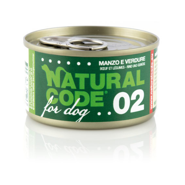 Image of Natural Code for Dog 90 gr - Manzo e Verdure Confezione da 6 pezzi Cibo Umido per Cani