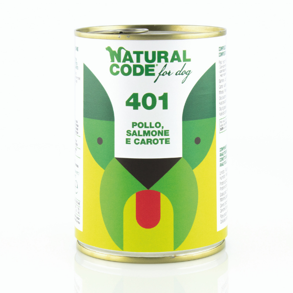 Natural Code Dog Adult 400gr - Pollo, Salmone e Carote Confezione da 6 pezzi