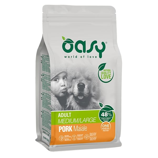 Image of Oasy Monoproteico Adult Medium Large Maiale - 2,5 kg Croccantini per cani