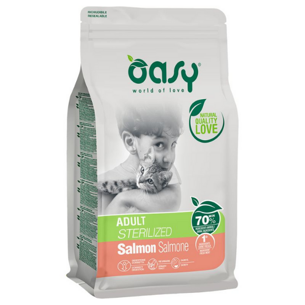 Image of Oasy Adult Cat Sterilized Salmone - 1,5 kg Croccantini per gatti