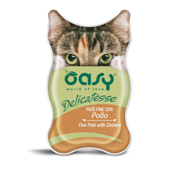 Image of Oasy Delicatesse 85 gr - Patè con Pollo Confezione da 18 pezzi Cibo umido per gatti