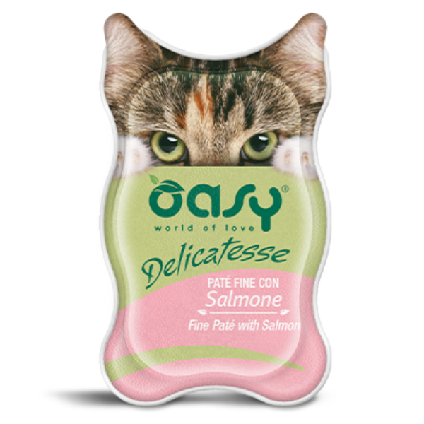 Image of Oasy Delicatesse 85 gr - Patè con Salmone Confezione da 18 pezzi Cibo umido per gatti