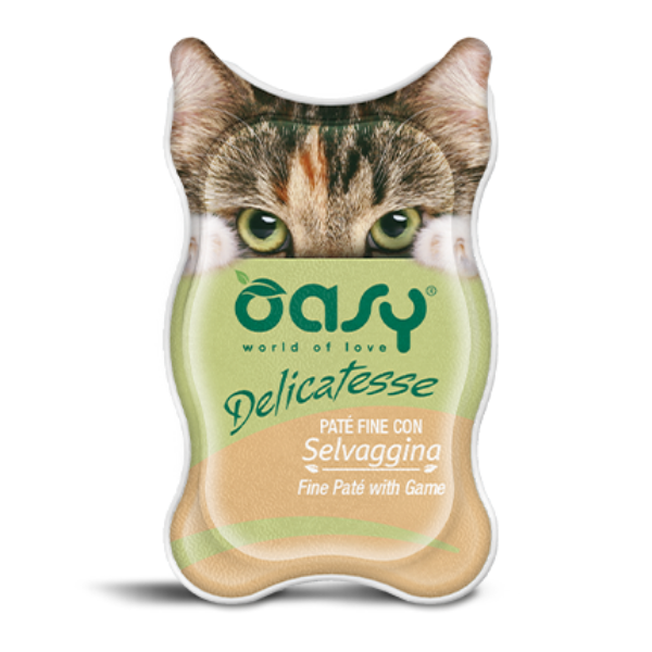 Image of Oasy Delicatesse 85 gr - Patè con Selvaggina Confezione da 18 pezzi Cibo umido per gatti