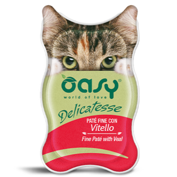 Image of Oasy Delicatesse 85 gr - Patè con Vitello Confezione da 18 pezzi Cibo umido per gatti