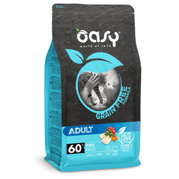 Image of Oasy Grain Free Cat Adult Pesce - 1,5 Kg Croccantini per gatti