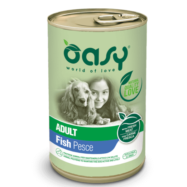 Image of Oasy Lifestage Dog Paté Adult 400 gr - Pesce Confezione da 12 pezzi Cibo Umido per Cani