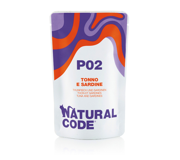 Image of Natural Code Adult Buste in Acqua di Cottura 70 gr - P02 - Tonne e Sardine Confezione da 24 pezzi Cibo umido per gatti