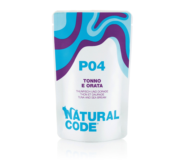 Image of Natural Code Adult Buste in Acqua di Cottura 70 gr - P04 - Tonno e Orata Confezione da 24 pezzi Cibo umido per gatti