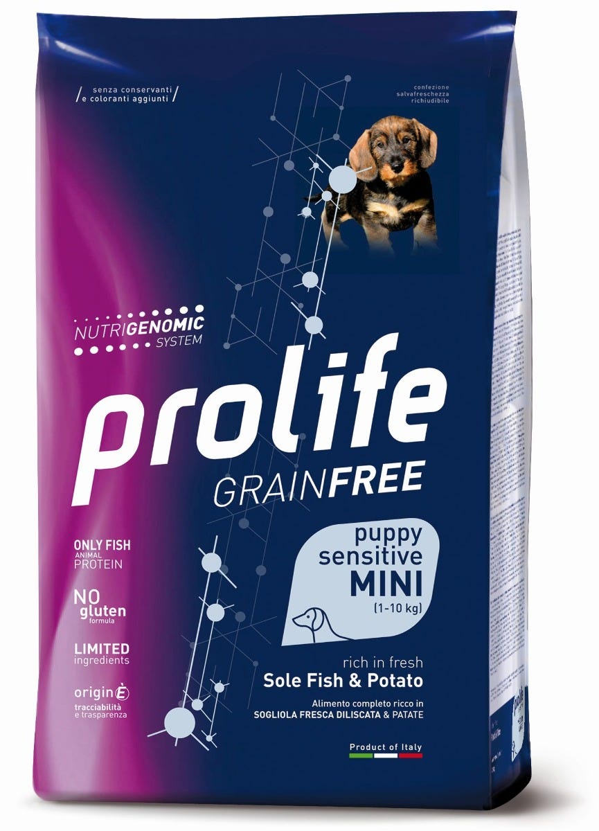 Image of Prolife Grain Free Cane Puppy Sensitive Mini Sogliola e Patate - 7 kg Croccantini per cani