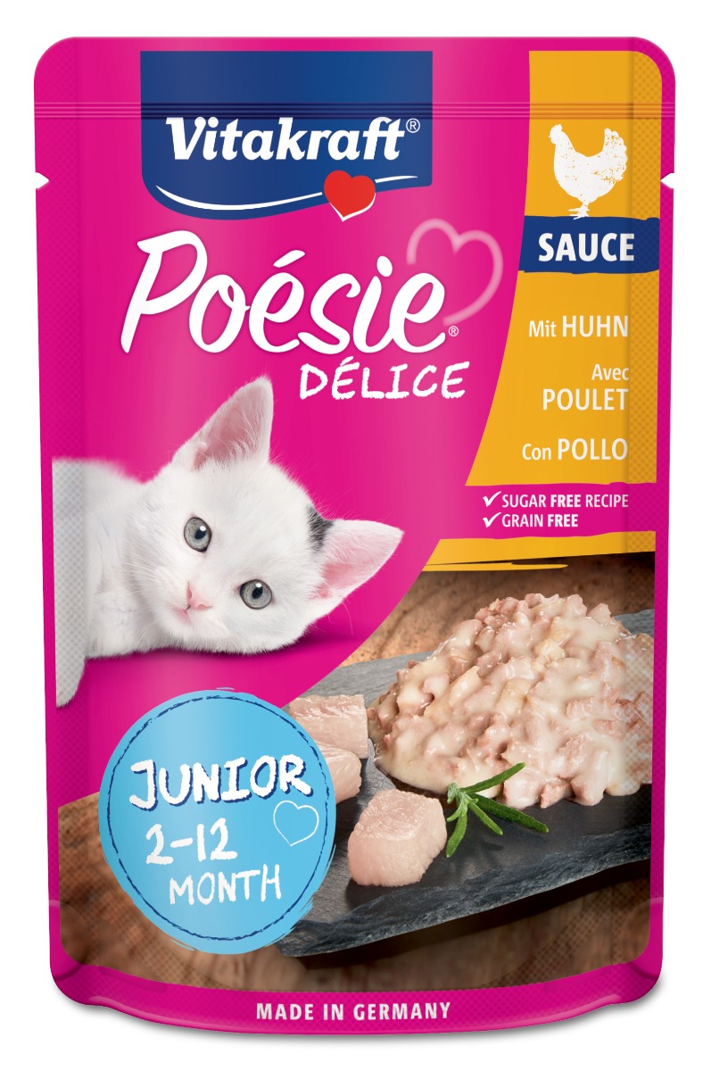 Image of Vitakraft Poèsie Deli Sauce - Junior con Petto di Pollo Confezione da 23 pezzi Cibo umido per gatti