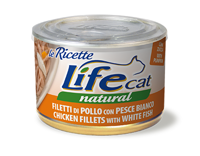 Life Cat Natural Le Ricette 150 gr - Filetti di Pollo con pesce bianco Confezione da 6 pezzi