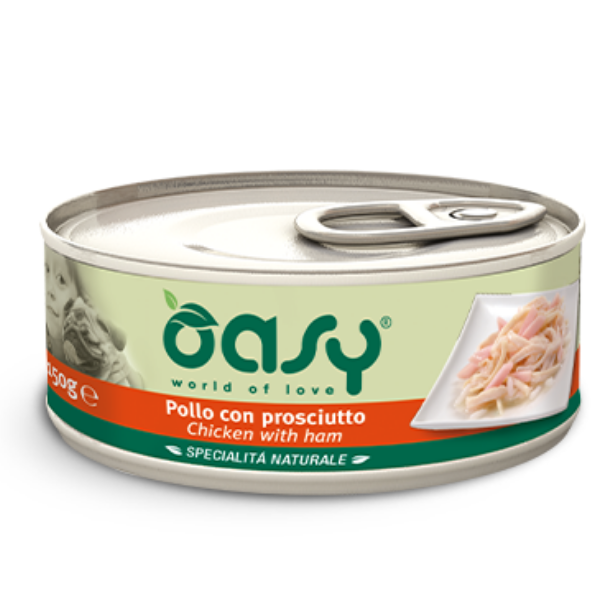 Image of Oasy Dog Specialità Naturale 150 gr - Pollo con Prosciutto Confezione da 6 pezzi Cibo Umido per Cani