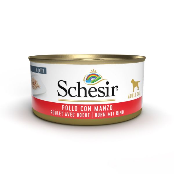 Image of Schesir Dog 150 gr - Pollo e Manzo Confezione da 6 pezzi Cibo Umido per Cani