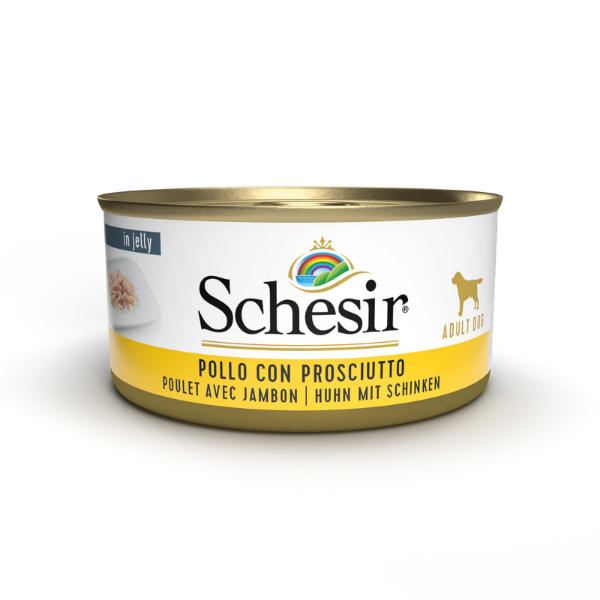 Image of Schesir Dog 150 gr - Pollo e Prosciutto Confezione da 6 pezzi Cibo Umido per Cani