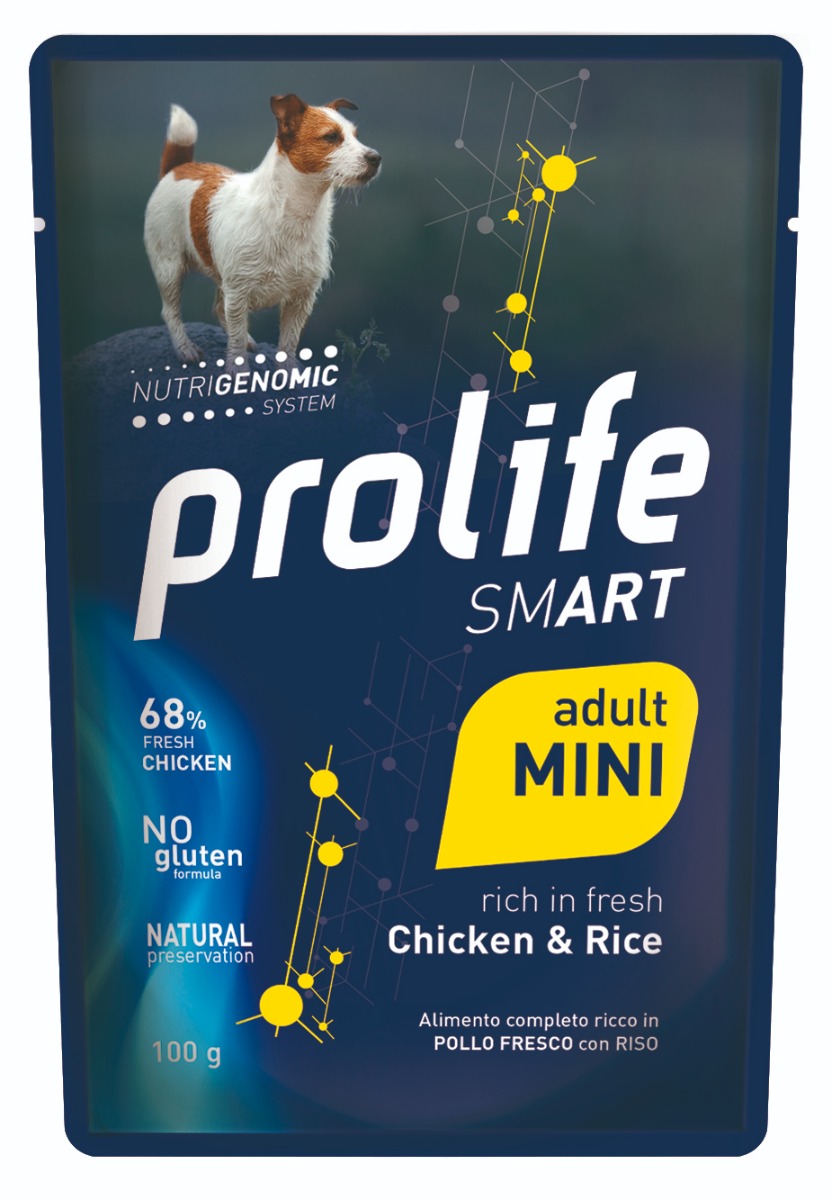 Image of Prolife Smart Cane Mini 100 gr - Pollo e Riso Confezione da 10 pezzi Cibo Umido per Cani