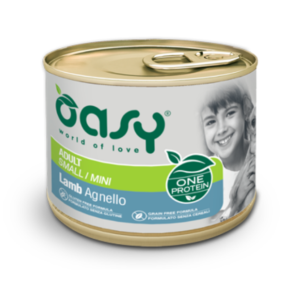 Image of Oasy Monoproteico Adult Mini 200 gr - Agnello Confezione da 6 pezzi Cibo Umido per Cani