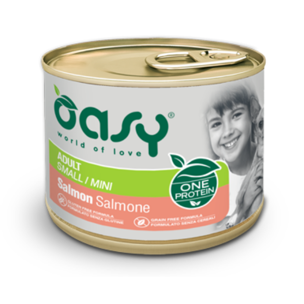 Image of Oasy Monoproteico Adult Mini 200 gr - Salmone Confezione da 6 pezzi Cibo Umido per Cani