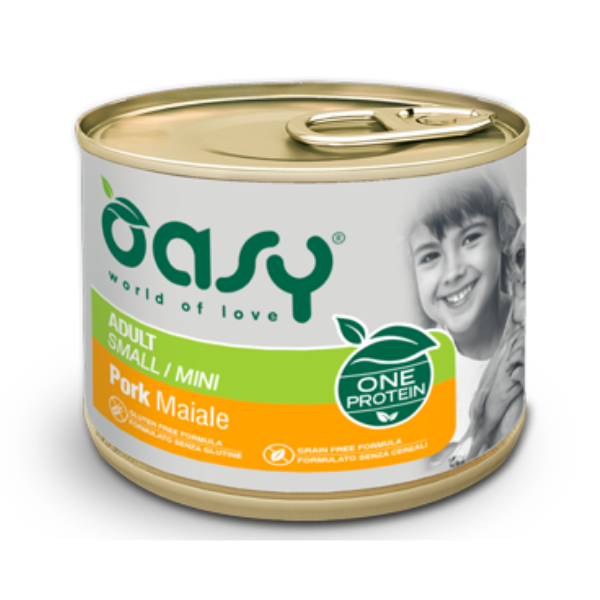 Image of Oasy Monoproteico Adult Mini 200 gr - Maiale Confezione da 6 pezzi Cibo Umido per Cani