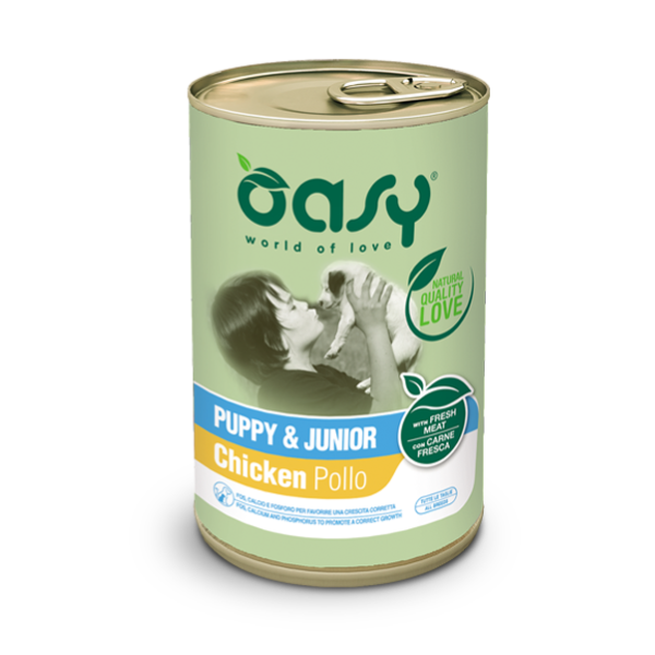 Image of Oasy Dog Puppy & Junior All Breeds Patè 400 gr - Patè di Pollo Confezione da 12 pezzi Cibo Umido per Cani
