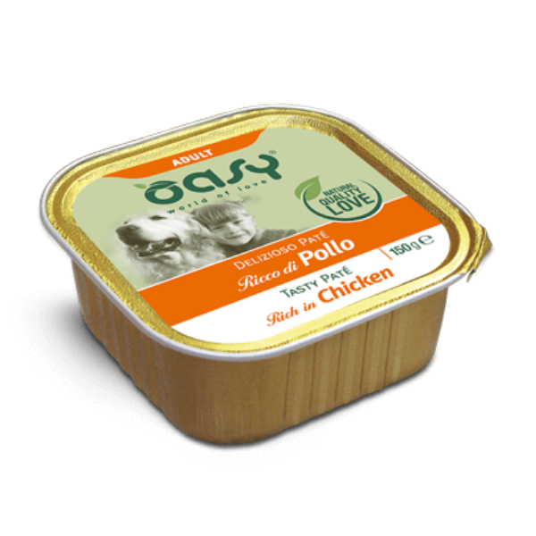 Image of Oasy Wet Dog Delizioso Patè 150 gr - Pollo Confezione da 11 pezzi Cibo Umido per Cani