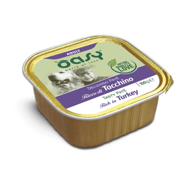 Image of Oasy Wet Dog Delizioso Patè 150 gr - Tacchino Confezione da 11 pezzi Cibo Umido per Cani