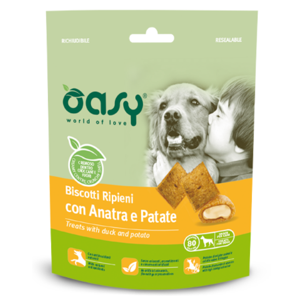 Image of Oasy Dog Biscotti Ripieni 80 gr - Anatra e patate