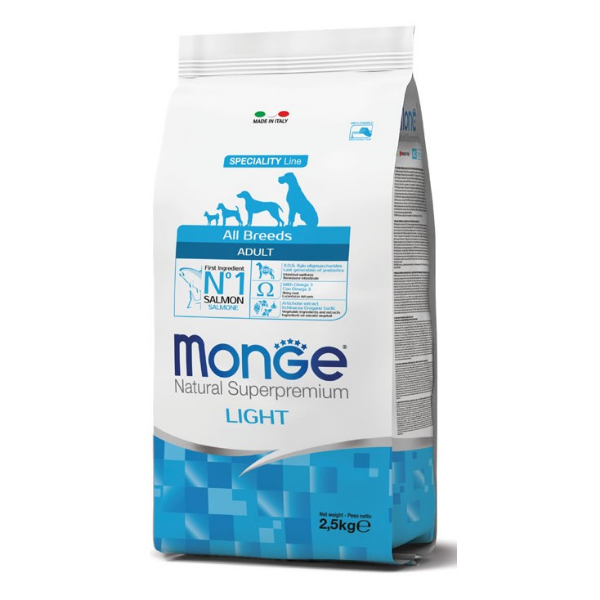 Image of Monge Natural Superpremium All Breeds Adult Monoperotein Light Salmone con Riso - 2,5 kg Croccantini per cani Monoproteico crocchette cani